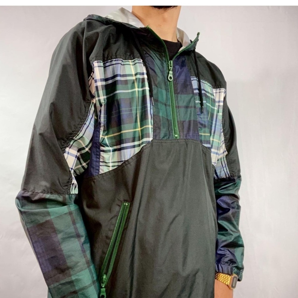 Urban Outfitters Plaid Colorblock Anorak Jacket Hoodie Raincoat Mens XS